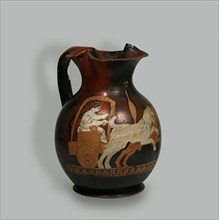 Red figured Oenochoe: a Chariot Driven by Two Goats, 4th century BC. Creator: Art of Ancient Rome, Attican Art.