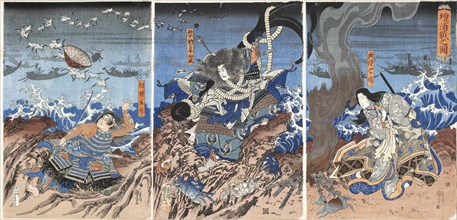 The battle of Dan-no-ura (Dannoura sen no zu), ca 1844. Creator: Kuniyoshi, Utagawa (1797-1861).
