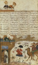 Rostam before the Sepid's Castle (Manuscript illumination from the epic Shahname by Ferdowsi), 16th