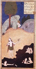 Iskandar Watching the Sirens on the Seashore. (Manuscript illumination from the epic Iskandar-nameh)