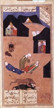 Layla and Majnun faint at Meeting (Manuscript illumination from the Layla and Majnun), Early 15th ce