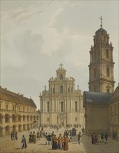 The Grand Courtyard of Vilnius University and the Church of St. Johns, c1850.