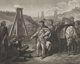 Boleslaw I of Poland sticks frontier poles in Elbe and Saale rivers, Late 18th century.