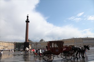 Horse-drawn carriage in Palace Square, St Petersburg, Russia, 2011. Artist: Sheldon Marshall