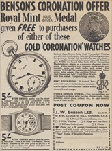 J W Benson Corornation watches, 1937. Artist: Unknown