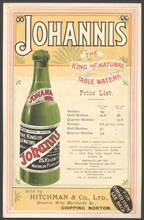 Johannis Mineral water, 1890s. Artist: Unknown