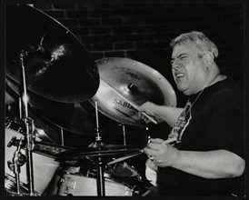 Drummer Martin Drew playing at The Fairway, Welwyn Garden City, Hertfordshire, 15 February 1998. Artist: Denis Williams