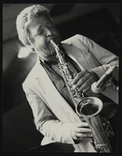 Saxophonist Geoff Simkins playing at The Fairway, Welwyn Garden City, Hertfordshire, 28 April 1991. Artist: Denis Williams