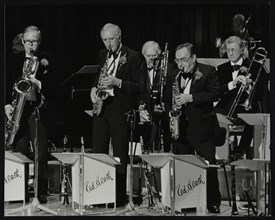 The Ted Heath Orchestra in concert at the Barbican Hall, London, 5 December 1985. Ronnie Chamberlain Artist: Denis Williams