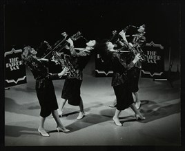 All-female quartet The Fairer Sax performing at the Forum Theatre, Hatfield, Hertfordshire, 1987. Artist: Denis Williams