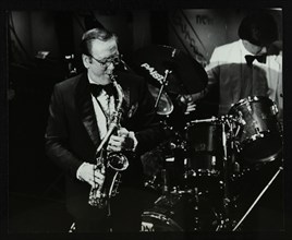 Harry Bence playing the saxophone at the Forum Theatre, Hatfield, Hertfordshire, 1984. Artist: Denis Williams