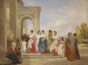 'The procession to the christening', 1820-1885. Artist: Penry Williams.
