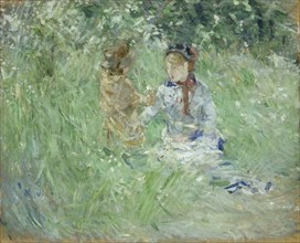 'Woman and child in a meadow at Bougival', 1882. Artist: Berthe Morisot.
