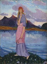 'Girl standing by a lake', 1911-12 Artist: James Dickson Innes