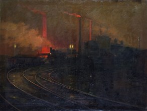 'The Dowlais steelworks, Cardiff at night', 1893-1897. Artist: Lionel Walden