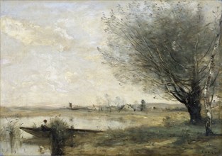 'Fisherman moored at a bank', 1865-70.  Artist: Jean-Baptiste-Camille Corot.