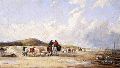 'Crossing the sands to Swansea market', c1850s. Artist: Edward Francis Drew Pritchard