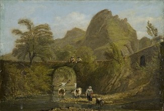 'Dynas Rock and bridge'', 1820. Artist: George Orleans De La Motte