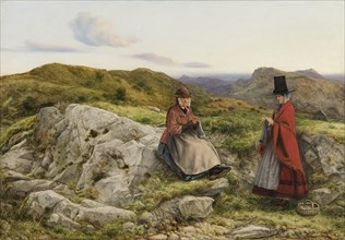 'Welsh landscape with two woman knitting', 1860. Artist: William Dyce.