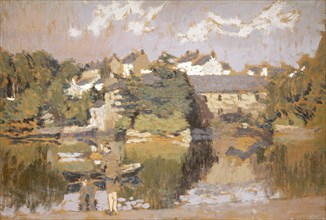 'Buildings by a river', 1923-1943. Artist: Edward Morland Lewis