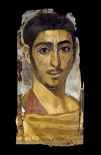Mummy portrait in encaustic on wood panel: young man, perhaps a soldier, 193 - 235. Artist: Unknown.
