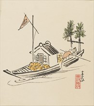 Woodblock print - Takarabune poled by rat, late 19th century. Artist: Morikawa Sobun.