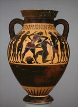 Attic black-figure amphora showing Theseus and the Minotaur on both sides, 6th century BC. Artist: Painter of Berlin 1686.
