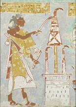 Copy of wall painting, private tomb 296 of Nefersekhemru, Thebes, blind harper, 20th century. Artist: Anna (Nina) Macpherson Davies.
