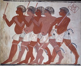Copy of painting from private tomb 74 of Thenuny, Thebes (I, 1, 144-146), 20th century. Artist: Anna (Nina) Macpherson Davies.