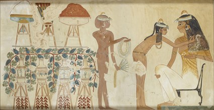 Copy of wall painting from private tomb 38 of Djeserkeresonb, Thebes (I, 1, 69-70), 20th century. Artist: Anna (Nina) Macpherson Davies.