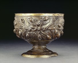 Gilded silver goblet decorated with sprays of olive, with a plain gold internal lining, 50-150. Artist: Unknown.