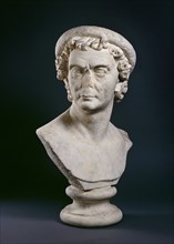 Roman marble bust of man wearing a wreath of olive leaves, c100. Artist: Unknown.