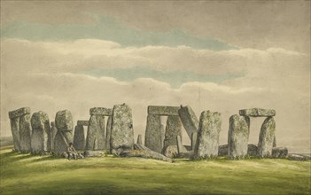 Stonehenge from the N.W., showing ruins with man and dog, 1824-1839. Artist: Henry Browne.