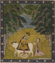 Krishna being offered cakes, 19th-20th century. Artist: Unknown.