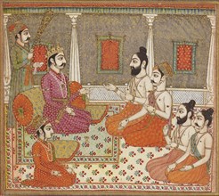 Prince with holy men or Brahmins, 19th century. Artist: Unknown.