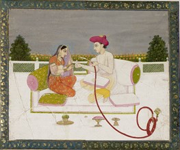 Man and woman with hookah, 18th century. Artist: Unknown.