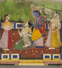 Radha and Krishna on a terrace, 19th century. Artist: Unknown.