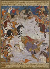 Amir Hamza defeats 'Umar-i Ma'di Karab, 1562-1565. Artist: Unknown.