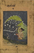 Lady in a lotus lake worshipping the sun, early 18th century. Artist: Unknown.