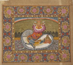 Vishnu and Lakshmi on the serpent Shesha, with Brahma on the lotus, possibly late 19th century. Artist: Unknown.