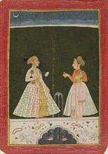 Prince Amar Singh with his infant son, early 1690s. Artist: Unknown.