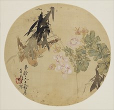 Fan painting - Flower and Bird, 19th century (1801-1900). Artist: Unknown.