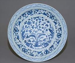Blue-and-white dish with plants, late 14th century. Artist: Unknown.