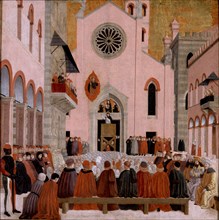 St Vincent Ferrer preaching before a Pope, c1460-1476. Artist: Bartolomeo degli Erri.