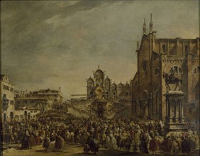 Pope Pius VI blessing the Crowd at Campo SS Giovanni e Paolo, Venice, 1782. Artist: Francesco Guardi.