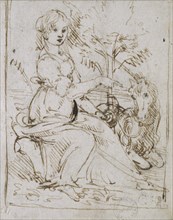 A Maiden with a Unicorn, late 1470s. Artist: Leonardo da Vinci.