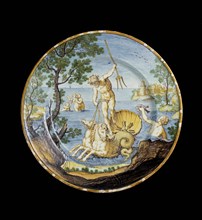 Plate with Neptune in his chariot, c1730-1750. Artist: Ferdinando Maria Campani.