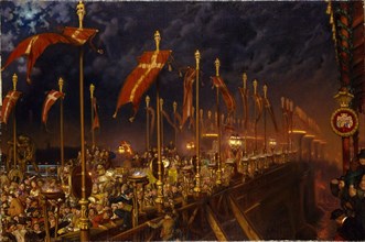 London Bridge on the Night of the Marriage of the Prince and Princess of Wales, 1863. Artist: William Holman Hunt.