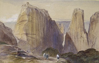 The Monastery of Meteora, 19th century. Artist: Edward Lear.