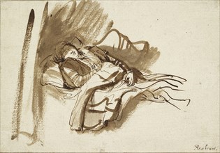 Saskia asleep in Bed, c1630s. Artists: Rembrandt Harmensz van Rijn    , Saskia van Uylenburgh.